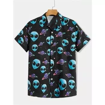 Мужские рубашки с принтом астронавта 2025 Лето Гавайи Рубашка с коротким рукавом Мужские пляжные дышащие топы для улицы Мужская одежда S