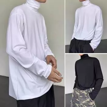 Мужские рубашки с высоким воротом, футболка с длинным рукавом, мужская повседневная облегающая майка, базовый слой, топ для повседневных занятий спортом на улице M белый