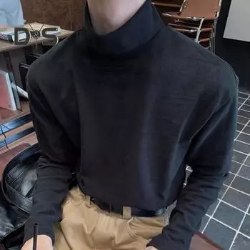 Мужские рубашки с высоким воротом, футболка с длинным рукавом, мужская повседневная облегающая майка, базовый слой, топ для повседневных занятий спортом на улице M чёрный