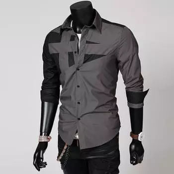 Мужские рубашки Slim Fit Цветные контрастные повседневные рубашки Рубашки с длинными рукавами для мужчин M