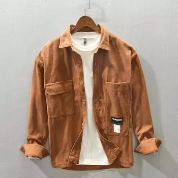Мужские рубашки Свободная рубашка с длинными рукавами Мужская ретро-рабочая рубашка с длинными рукавами Весенне-осенняя свободная повседневная куртка XXXL чёрный