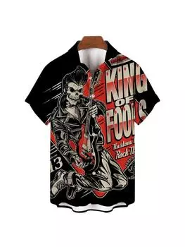 Мужские рубашки Винтаж Ужас Череп Рокер 3D Принт Готика Рокабилли Гавайская Рубашка Короткий Рукав Топ S