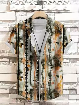 Мужские рубашки в гавайском стиле, свободные топы с коротким рукавом, рубашки с 3D-принтом в полоску для пляжного отдыха и приключений на выходных S