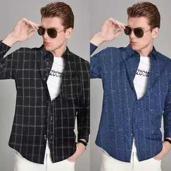 Мужские рубашки в клетку с длинным рукавом, рубашка Lumberjack из хлопка, повседневная рубашка на пуговицах M-3XL M чёрный