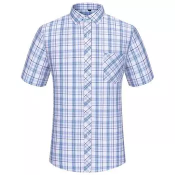 Мужские рубашки в клетку с коротким рукавом на лето, 100% хлопок, повседневная мужская одежда стандартной посадки с карманом 38