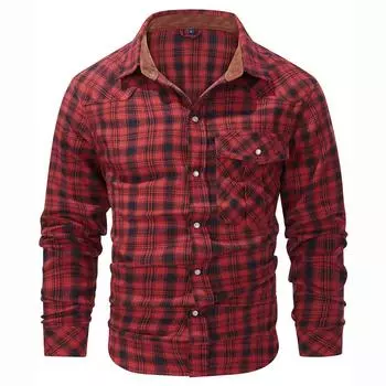 Мужские рубашки в клетку весна-осень с длинными рукавами повседневные рубашки для активного отдыха сафари походы карго хлопковые топы M красный