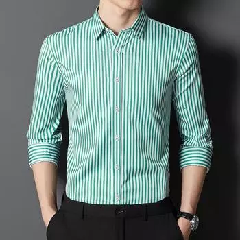 Мужские рубашки в полоску, эластичные приталенные рубашки из спандекса с длинными рукавами, офисные деловые мужские деловые рубашки, легкий уход 38