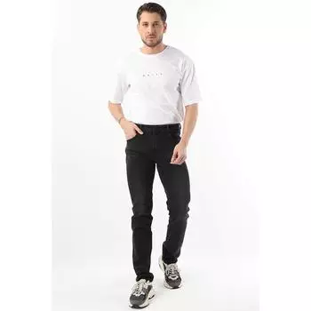 Мужские рваные джинсовые брюки с деталями, черные