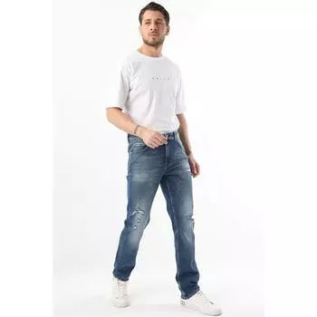 Мужские рваные джинсовые брюки с деталями синего цвета