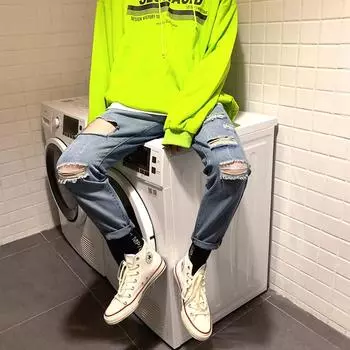 Мужские рваные джинсы, мужские японские ретро-кошки, обязательные винтажные повседневные укороченные брюки. 36