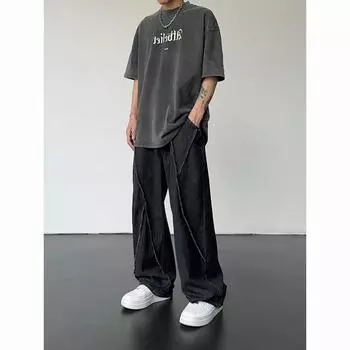 Мужские рваные джинсы в стиле хип-хоп, мужские рваные брюки из денима в стиле пэчворк, мужские свободные повседневные брюки в уличном стиле с широкими штанинами XS чёрный