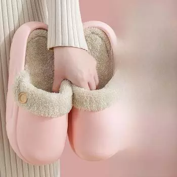 Мужские съемные хлопковые тапочки Lidani, зимние, для дома и улицы, нескользящие, с плюшевой подкладкой, водонепроницаемые. 38-39 (fits 37-38) грязно-белый