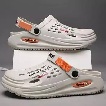 Мужские сабо, сандалии без шнуровки с закрытым носком, прогулочная обувь на мягкой подошве, пляжные сандалии для уличной садовой обуви 45 бежевый