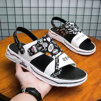 Мужские сандалии 2024 года, летняя новая повседневная пляжная обувь, одно слово, нескользящие и износостойкие, два вида ношения, дышащие, классные тапочки 39