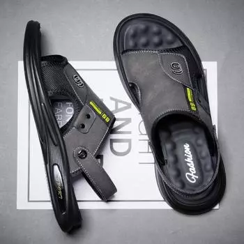 Мужские сандалии 2024 года, новая летняя одежда для вождения, двойного назначения, мягкая подошва, нескользящая, удобная, повседневная, пляжная обувь 38