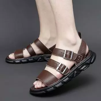 Мужские сандалии 2024 года, новое поступление, летние, из высококачественной кожи, легкие, дышащие, удобные, дизайнерские пляжные сандалии, большой размер 39-48 39 чёрный