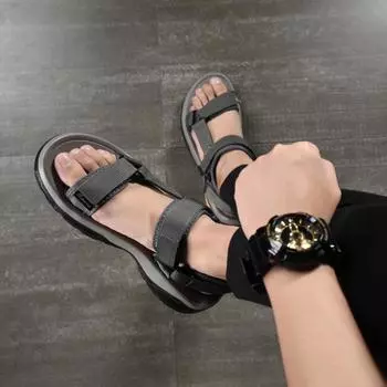 Мужские сандалии 2025 года, летняя новая повседневная одежда для вождения, двойного назначения, на мягкой подошве, нескользящие пляжные тапочки 38