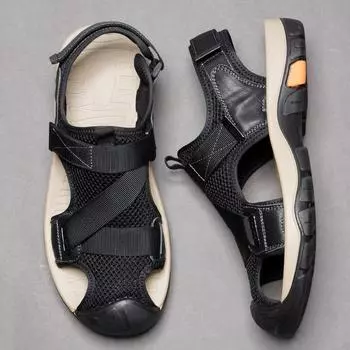 Мужские сандалии 2025 года, лето, новые, для отдыха на природе, нескользящие, для альпинизма, вождения, повседневные, для использования в помещении, для пляжа, туфли с носком 38