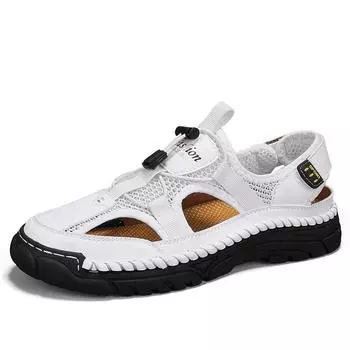 Мужские сандалии 2025 лето дышащая верхняя одежда полые мужские пляжные туфли для отдыха спорт на открытом воздухе обувь для ходьбы по воде 38