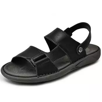Мужские сандалии 2025 лето новые коровья кожа повседневные верхняя одежда пляжная обувь кожаные туфли для вождения платформа нескользящие крутые шлепанцы 38