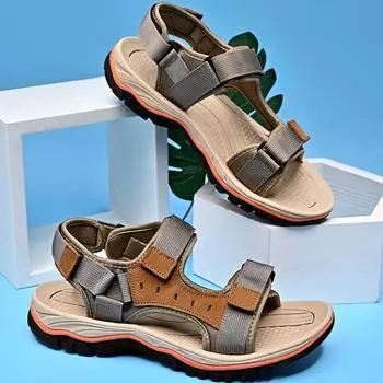 Мужские сандалии 39-47, летние модные легкие повседневные кожаные туфли-колокольчики, сандалии большого размера 39 чёрный