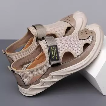 Мужские сандалии Baotou 2024 года, лето, новые сетчатые дышащие мягкие модные туфли с отверстиями для дышащего дна, для спорта на открытом воздухе, отдыха, пляжа 39 чёрный