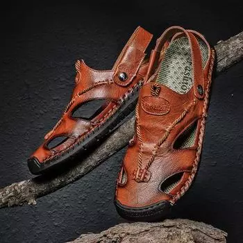 Мужские сандалии больших размеров двойного назначения из натуральной кожи с носком для вождения на открытом воздухе модные пляжные сандалии для активного отдыха персонализированные сандалии 38