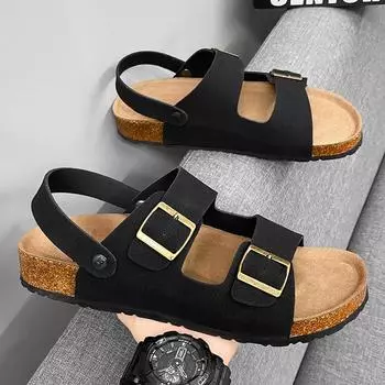 Мужские сандалии больших размеров, летние, новые, на платформе, двухсторонние, пробковые, пляжные туфли, модные сандалии 39 бежевый