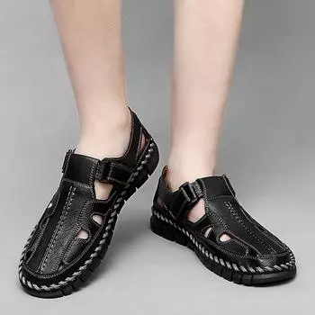 Мужские сандалии больших размеров ручной работы Кожаные пляжные сандалии 39 чёрный