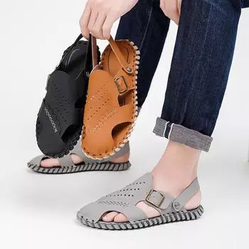 Мужские сандалии, черные кожаные сандалии-гладиаторы, уличные летние римские сандалии для мужчин, пляжная обувь больших размеров EU:45 коричневый