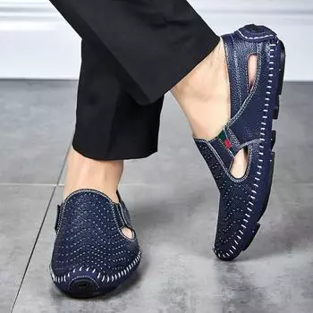 Мужские сандалии, черные кожаные туфли для вождения, сандалии-гладиаторы, уличные летние римские сандалии для мужчин, пляжная обувь больших размеров EU:45 коричневый