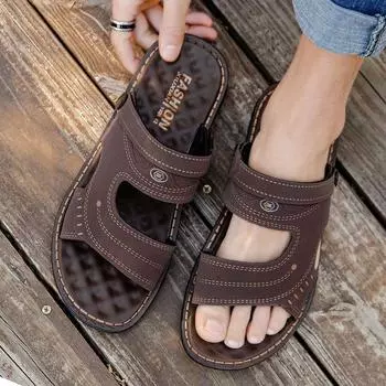 Мужские сандалии для летнего пляжного отдыха, дышащие, мягкие, противоскользящие, водонепроницаемые и износостойкие сандалии и тапочки двойного назначения на толстой подошве 40 чёрный