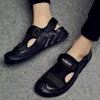 Мужские сандалии для летней одежды на мягкой подошве для подростков, для спорта и отдыха, на толстой подошве для вождения, пляжные сандалии и тапочки с повязкой на голову 43 чёрный