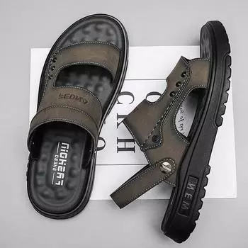 Мужские сандалии для отдыха на природе 2024 года, летние мужские тапочки с мягкой подошвой, дышащая повседневная мужская обувь, пляжные сандалии 38 серый