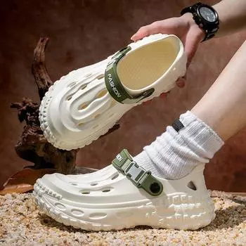 Мужские сандалии для отдыха на природеСпортивные тапочкиПляжные шлепанцыДышащие сабоМужская повседневная садовая обувьНескользящие мужские сандалии для походов на природе 45 белый