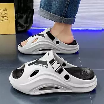 Мужские сандалии для улицы, тапочки из ЭВА с толстой подошвой, дизайнерские сандалии для мужчин, мягкие шлепанцы, повседневные пляжные летние сандалии 40-41 чёрный