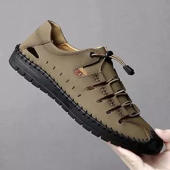 Мужские сандалии, дышащая сумка, обувь с отверстием для головы, мужская корейская версия, трендовая повседневная нескользящая пляжная обувь для мужчин 38 хаки