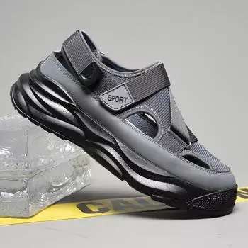 Мужские сандалии Hole Shoes 2025 года, новые летние уличные сандалии с нескользящей полой платформой, мужские спортивные пляжные сандалии с сумкой 39 серый