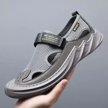 Мужские сандалии Hollow с мягкой подошвой 2024 года, лето, новые, Вьетнам, Рим, пляж, дырка, дырка, сто башен, сумка, голова, кожаные туфли 38