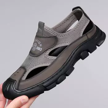 Мужские сандалии Hollow с мягкой подошвой 2024 года, лето, новые, Вьетнам, Рим, пляж, дырка, дырка, сто башен, сумка, голова, кожаные туфли 38