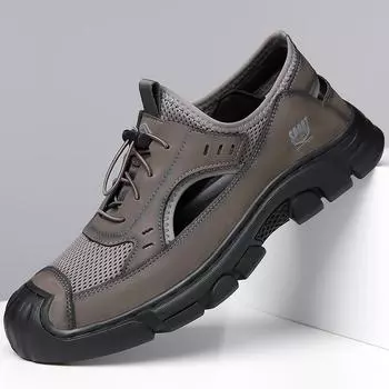 Мужские сандалии Hollow с мягкой подошвой 2024 года, лето, новые, Вьетнам, Рим, пляж, дырка, дырка, сто башен, сумка, голова, кожаные туфли 38