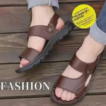 Мужские сандалии и тапочки двойного назначения из натуральной кожи — удобная и универсальная пляжная обувь 38 чёрный