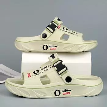 Мужские сандалии и тапочки Летние домашние нескользящие износостойкие дезодорирующие модные пляжные тапочки на толстой подошве 44EU/CN44-45 зелёный