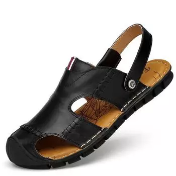 Мужские сандалии из кожи, пляжные, два с летним трендом, корейская версия моды, повседневная сумка, мужская индивидуальность, мягкая подошва, кожаные туфли для мужчин 38