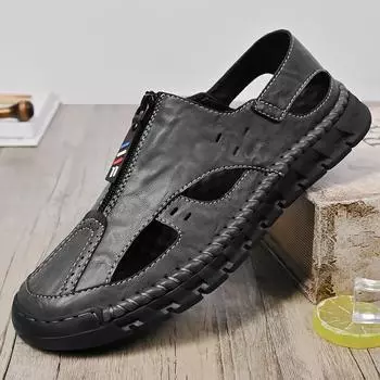 Мужские сандалии из кожи с закрытым носком, уличные летние противоскользящие пляжные сандалии 39 серый