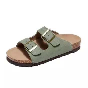 Мужские сандалии из натуральной коровьей замши с регулируемой пряжкой, летние трендовые тапочки больших размеров 36