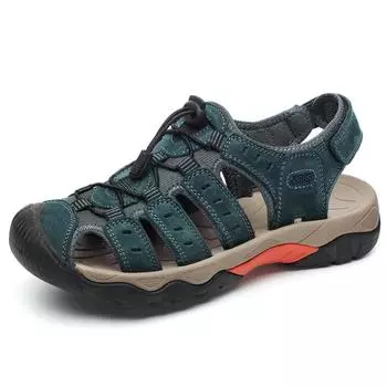 Мужские сандалии из натуральной кожи большого размера, летние мужские пляжные сандалии, уличные сандалии для мужчин 38 серый