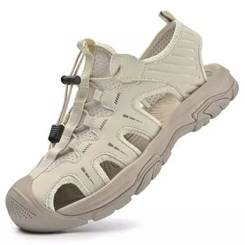 Мужские сандалии из натуральной кожи, летние мужские пляжные сандалии, уличные сандалии для мужчин 39 бежевый