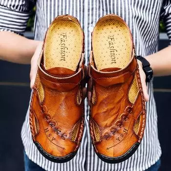 Мужские сандалии из натуральной кожи, летние повседневные мужские тапочки Baotou, удобные мужские сандалии без шнуровки, треккинговые сандалии на открытом воздухе 38