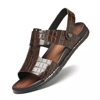 Мужские сандалии из натуральной кожи, летние деловые повседневные мужские тапочки 37 коричневый